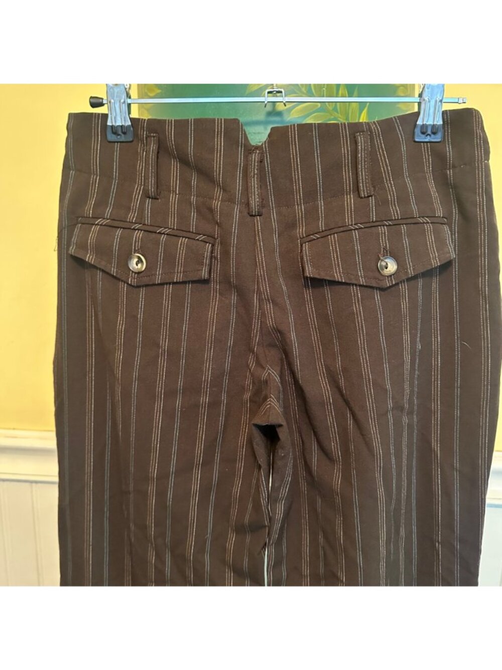 Vintage IZ Beyer Brown Pinstripe Wide-Leg Pants Buttoned Back Pockets Belt loops - Picture 3 of 7